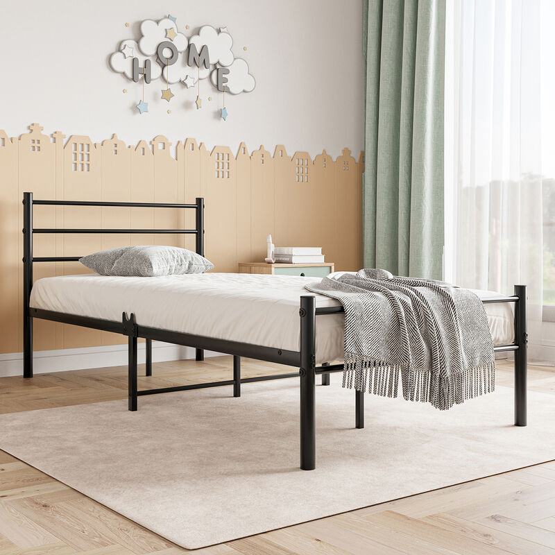 Letto singolo in metallo Letto in metallo, letto moderno per ragazzi  Struttura letto con rete a doghe per camera da letto Letto in nero 90 x 190  cm