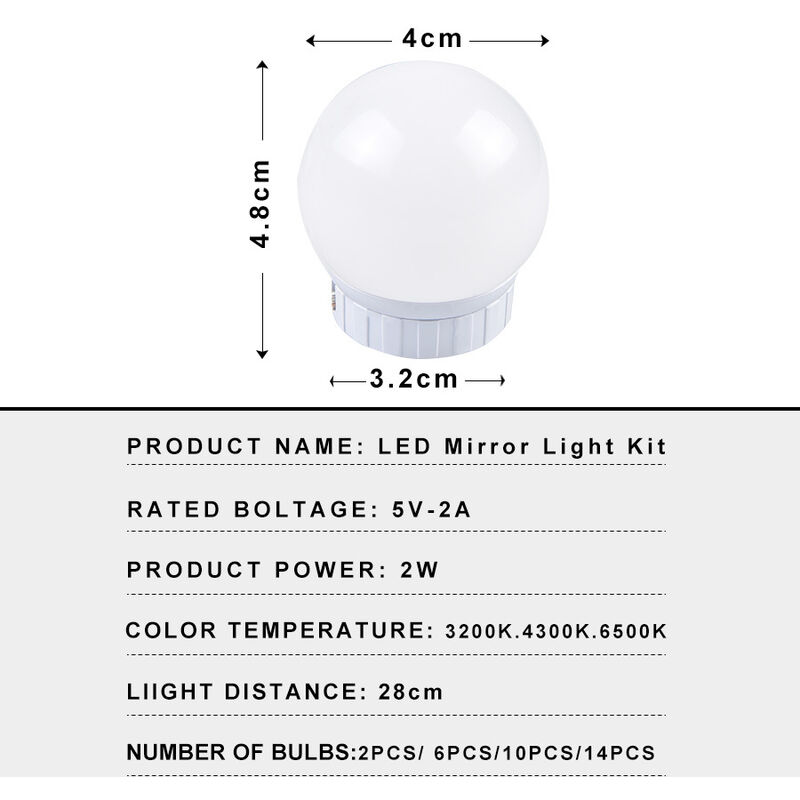 Lampe De Maquillage LED USB 12V, Kit De 10 Ampoules Pour Coiffeuse, Lumière  À Intensité Variable En Continu Pour Miroir De Vanité Hollywood 8W Du 21,2  €