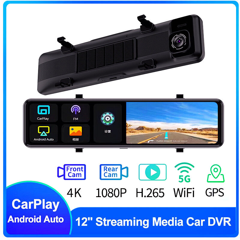 Enregistreur de conduite-12 pouces 4K Dash cam sans fil carpplay Android  autosadas DVR 5G WiFi