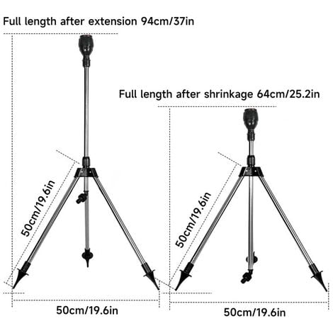 2 pièces Tête d'arrosage automatique rotative avec trépied, support  télescopique, pulvérisateur d'irrigation, rotation à 360 °