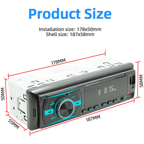 1 DIN Autoradio Bluetooth MP3 Stéréo FM USB AUX-IN TF In-Dash Unit Lecteur