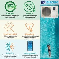 Pompe à chaleur piscine - jusqu'à 85 m3, R32, COP 6.82, réversible, wifi, modèle Arroka Pro 70 de ByPiscine