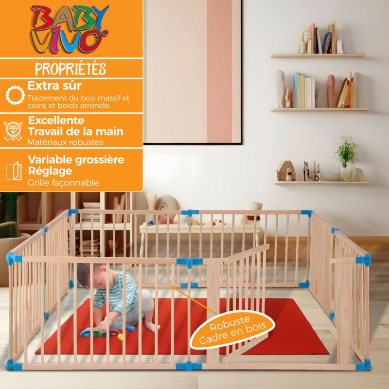 Parc pour bébé 175x180 CM,Parc bébé Modulable en Tissu de Lin,Parcs bébé  Pliable en Formes Personnalisées,5 anneaux de parc - Vert