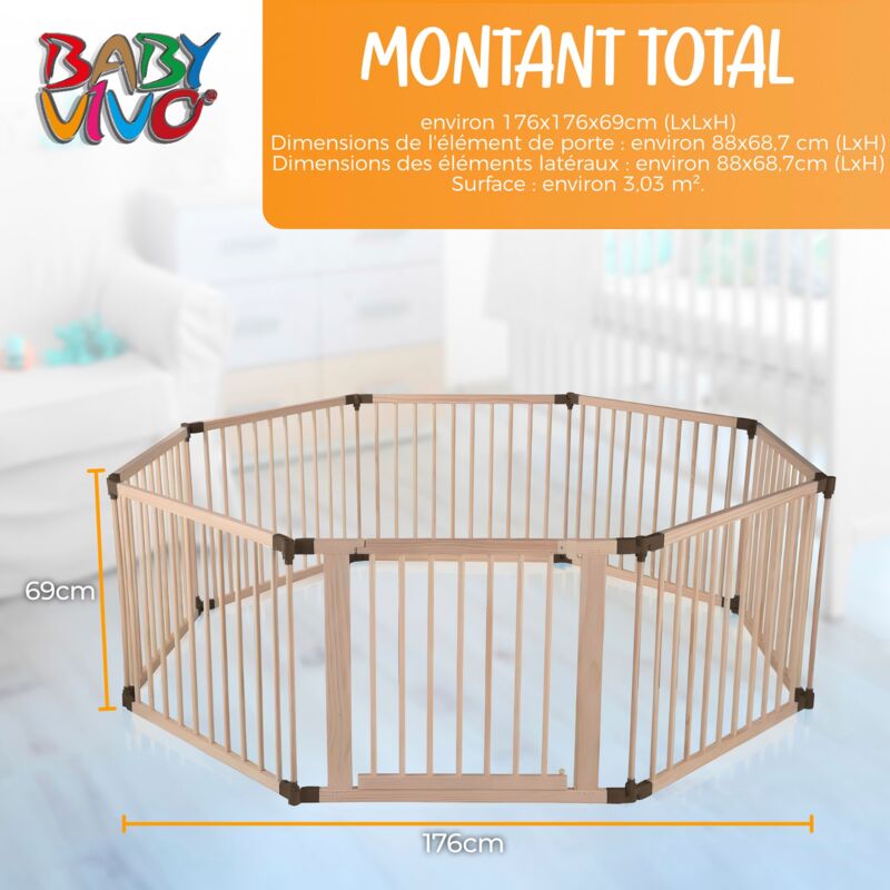 Baby Vivo Parc Bébé Pliable 8 Éléments en Bois