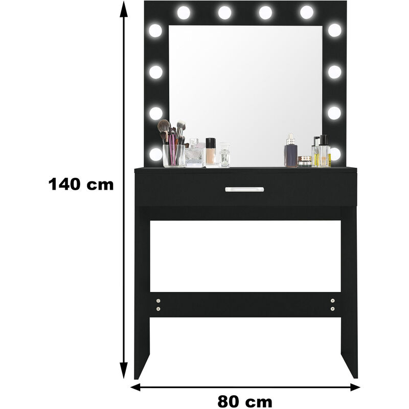 ZAZA Home Coiffeuse - Table De Maquillage Avec Lampe Led - Zwart