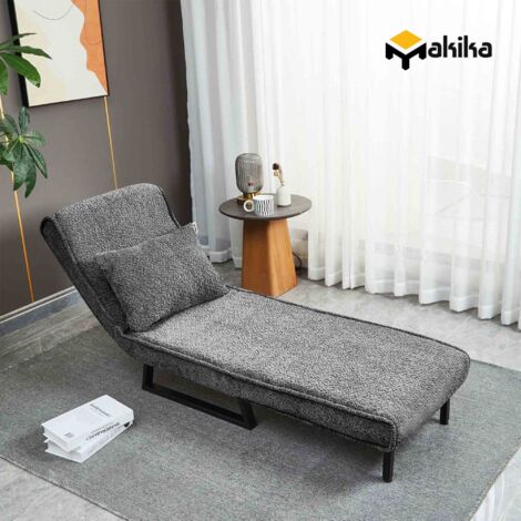 Fauteuil-lit Convertible Makika Gris - Tissu Bouclette Pliable - Canapé D'appoint