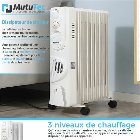 MutuTec Radiateur à bain d'huile / Chauffage Electrique 9 éléments 2000W -  Blanc, MA Trading