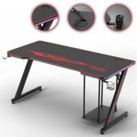 Bureau gaming 140 cm avec éclairage LED RVB – Support PC, porte-gobelet et tapis de souris inclus – Gestion des câbles double – My Sit