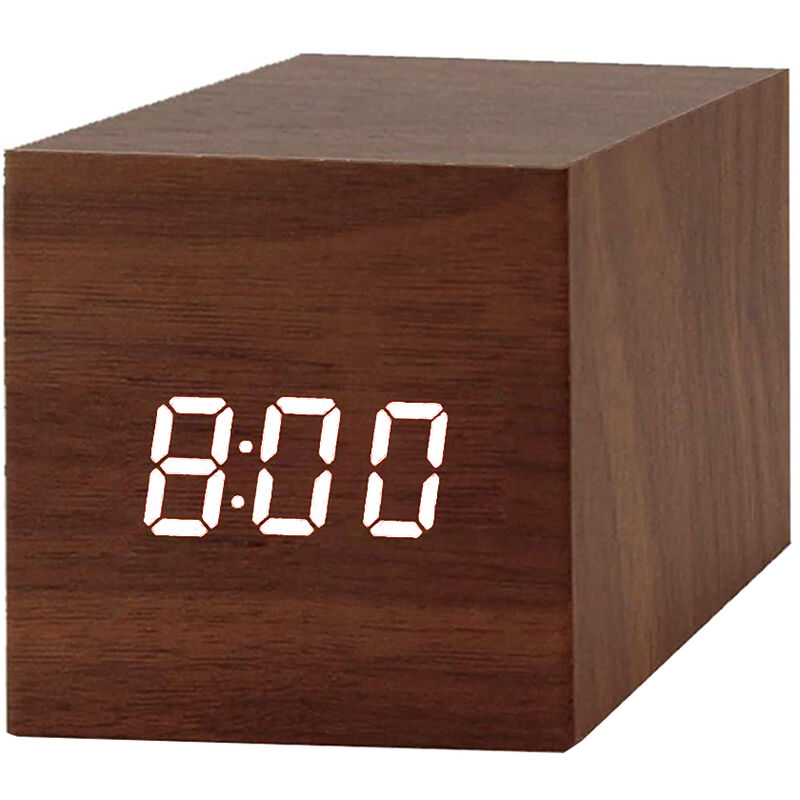 FP en bois DEL Horloge numérique réveil temps Thermomètre Calendrier USB cadeau NOUVEAU 