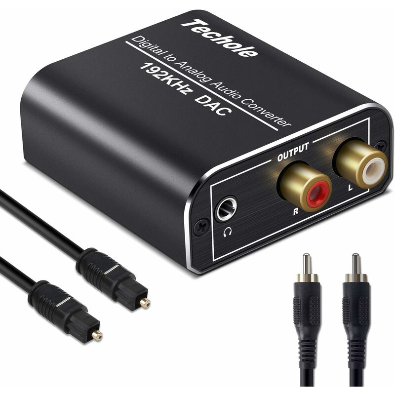 Convertisseur DAC Qoosea 192KHz Convertisseur Audio Numérique vers Analogique avec Récepteur Bluetooth V5.0 Optique SPDIF Toslink vers Analogique L//R Convertisseur RCA pour Casque PS3 PS4 X-box