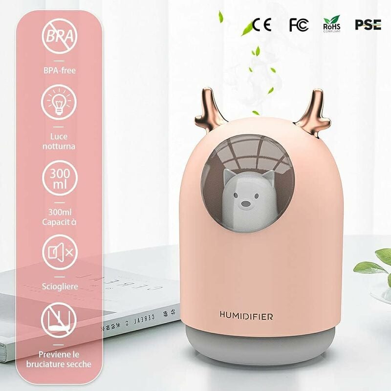 arrêt automatique sans eau humidificateur d’air bébé avec LED 7 couleurs 12 heures d/'autonomie Diffuseur de parfum ambiant 320 ml. sans fil Aromatherapie silencieux Humidificateur Ultrasonique