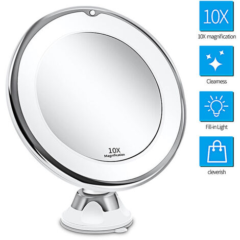 Miroir de maquillage grossissant 10X avec lumières, interrupteur intelligent, rotation à 360 degrés, ventouse puissante, portable, bon pour la table, la salle de bain, les voyages