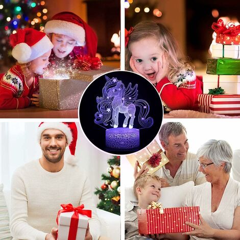 Riontto Veilleuse licorne 3D lampe 3D 16 couleurs changeantes avec télécommande Noël Halloween cadeau d'anniversaire pour chambre enfant bébé garçon fille 