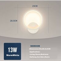 Applique Murale Interieur LED 13W Lampe Murale Ronde Blanc Chaud 3000K Moderne pour Chambre Salon Escalier Couloir AC 220V