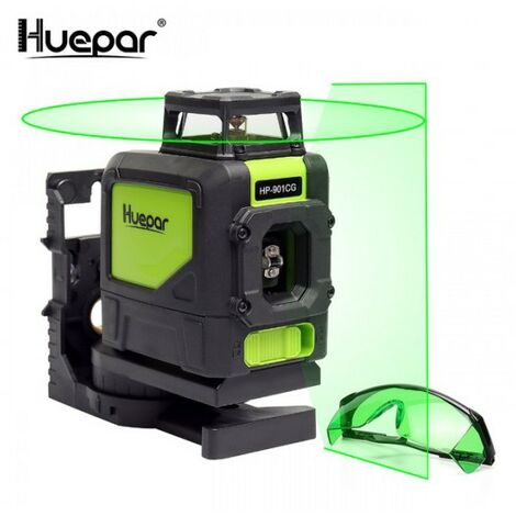 Silenziatore di livello laser Huepar 901CG - Autolivellamento laser a croce con raggio verde - Linea laser autolivellante a 360 ° - Strumento di livellamento professionale - Laser a linea verde