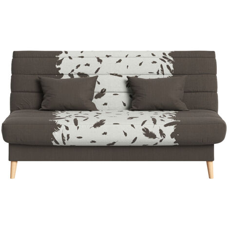 Banquette convertible SOHO clic clac, couchage 130x190 avec rangement intégré + 2 coussins OFFERTS, Taupe à motifs