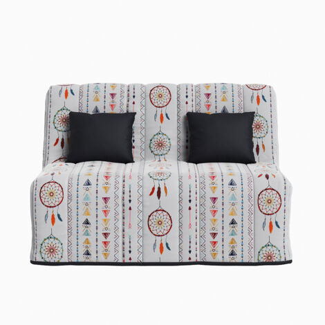 Banquette convertible GAIA BZ , couchage 160x200, avec 2 coussins OFFERTS, Blanc à motifs (1/4)