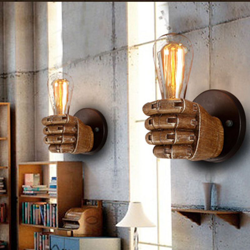 Vintage Industrial Wall Sconce – Hand-Shaped Fist Design, Resin & Enamel, Edison Bulb Compatible (Right Hand)