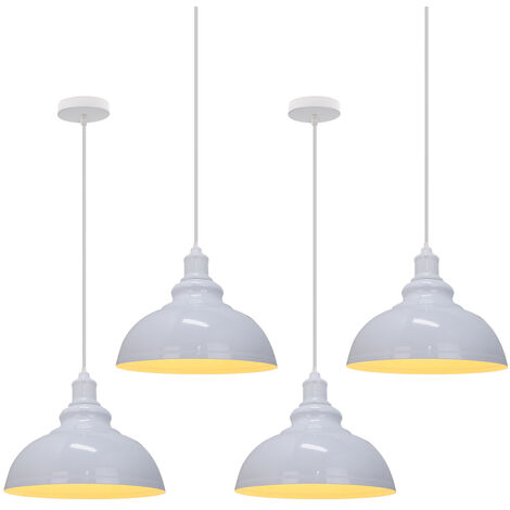 4pcs Vintage Pendant Light, Hanging Ceiling Lamp with Dome Metal Lampshade, Retro Industrial Chandelier for Kitchen Island (White, Ø29cm) (1/5)