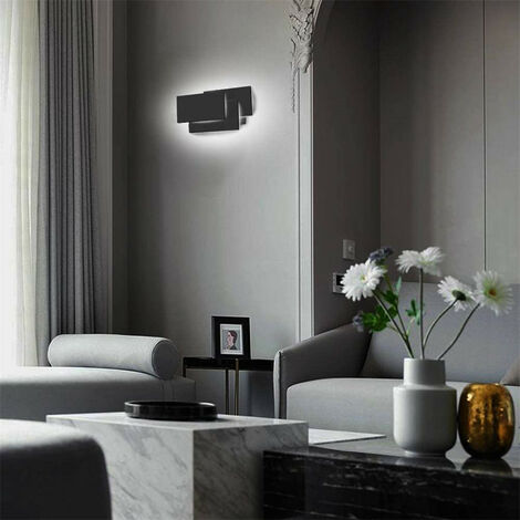 LED Wall Lamp Black, 24W Modern IP44 Wall Light, Rectangle Wall Sconces Indoor for Bedroom Living Room - 1X Cool White