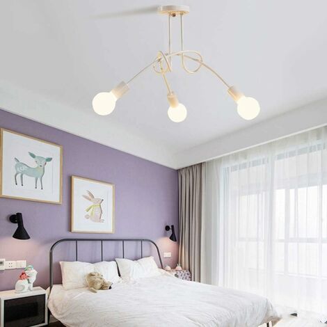 Creative Ceiling Light Spider, 3-Light Industrial Metal Ceiling Lamp, Metal Retro Chandelier Fixture for Dining Room Living Room Kitchen (White)