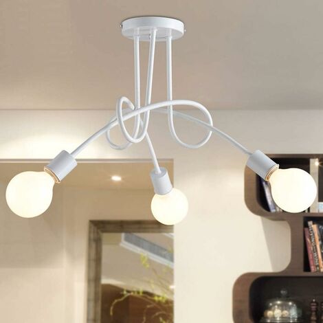 Creative Ceiling Light Spider, 3-Light Industrial Metal Ceiling Lamp, Metal Retro Chandelier Fixture for Dining Room Living Room Kitchen (White)
