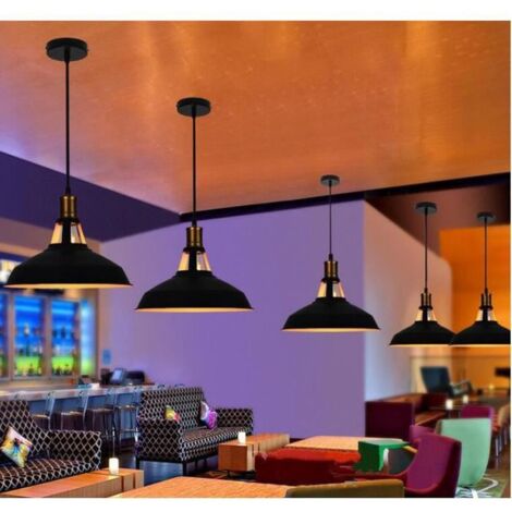 Vintage Metal Chandelier, Hanging Light with Dome Lampshade, Retro Industrial Pendant Light Ø27cm Black & White, 4PCS