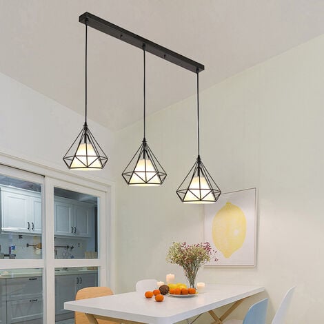 Retro Pendant Light Vintage Diamond Shape Ceiling Hanging 3 Lamp ...