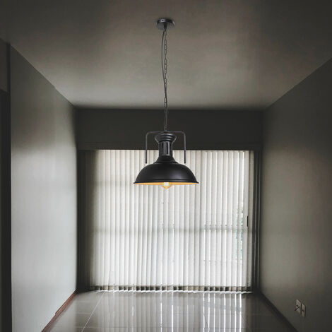 Vintage Pendant Light Black, Industrial Hanging Ceiling Lamp with Lampshade, Ø33cm Metal Dome Chandelier for Bedroom Living Room Kitchen Island