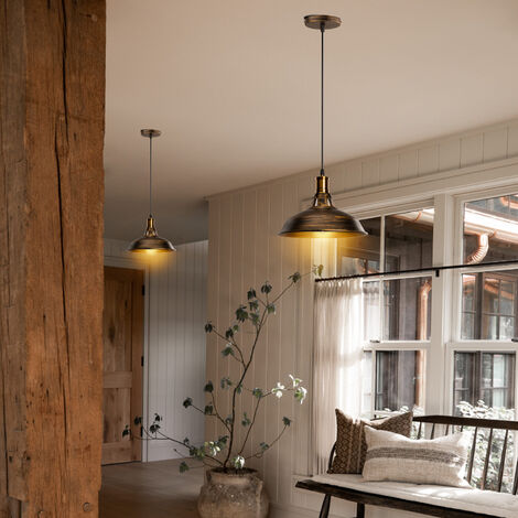 3X Vintage Pendant Light, Hanging Light with Dome Metal Lampshade, Retro Industrial Chandelier for Kitchen Island (Brass, Ø27cm)