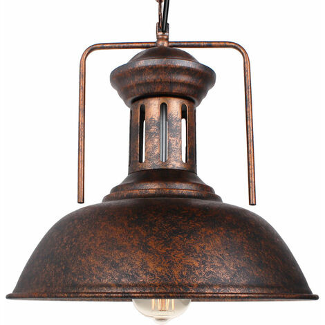 Vintage Pendant Light Rust, Industrial Hanging Ceiling Lamp with Lampshade, Ø33cm Metal Dome Chandelier for Bedroom Living Room Kitchen Island