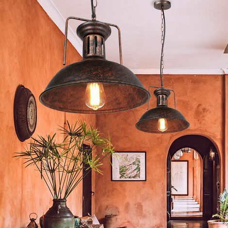 Vintage Pendant Light Rust, Industrial Hanging Ceiling Lamp with Lampshade, Ø33cm Metal Dome Chandelier for Bedroom Living Room Kitchen Island
