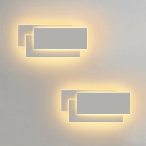 LED Wall Lamp White, 24W Modern IP44 Wall Light, Rectangle Wall Sconces Indoor for Bedroom Living Room - 2X Warm White