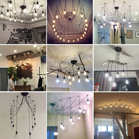 Vintage Pendant Lights Antique Edison Chandelier Retro Industrial 14 Lights Ceiling Spider Lamp E27 for Living Room Kitchen Island (Black/200cm)