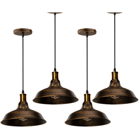 Vintage Metal Chandelier, Hanging Light with Dome Lampshade, Retro Industrial Pendant Light Ø27cm Brass, 4PCS (1/5)