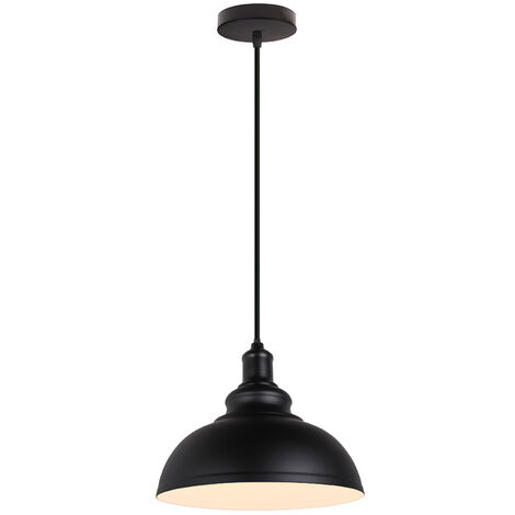 Vintage Pendant Light, Hanging Ceiling Lamp with Dome Metal Lampshade, Retro Industrial Chandelier for Kitchen Island (Black & White, Ø29cm)