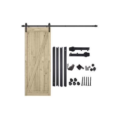 Sliding Door Track for Single Door, Stainless Steel Sliding Wood Door Hardware Closet Kit, Carbon Steel Flat Track System Heavy Duty (Black) 6.5FT