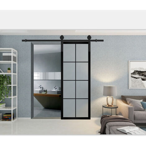 Sliding Door Track for Single Door, Stainless Steel Sliding Wood Door Hardware Closet Kit, Carbon Steel Flat Track System Heavy Duty (Black) 6.5FT