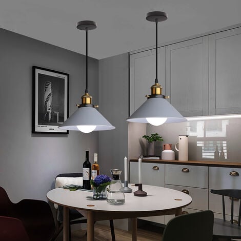 Pendant Lighting Fixture, Vintage Industrial Hanging Ceiling Lamp, Metal Hanging Ceiling Lamp with Ø22cm Gray Lampshade for Kitchen Island Bedroom - 1 Pack