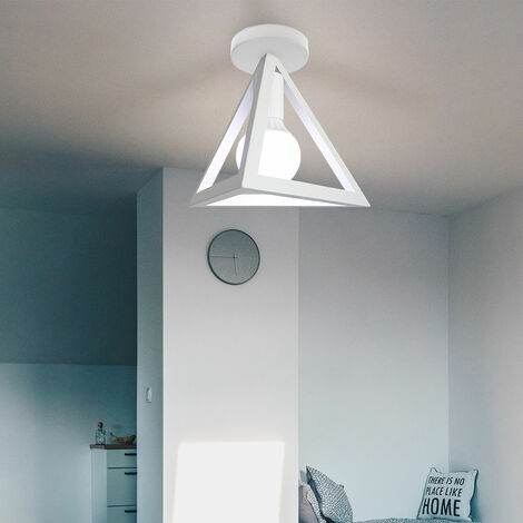Ceiling Lighting Fitting Vintage, Triangle Metal Ceiling Lamp, Industrial Geometric Chandelier with Lampshade for Living Room Hallway (White)