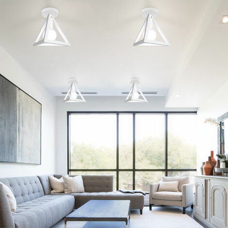 Ceiling Lighting Fitting Vintage, Triangle Metal Ceiling Lamp, Industrial Geometric Chandelier with Lampshade for Living Room Hallway (White)