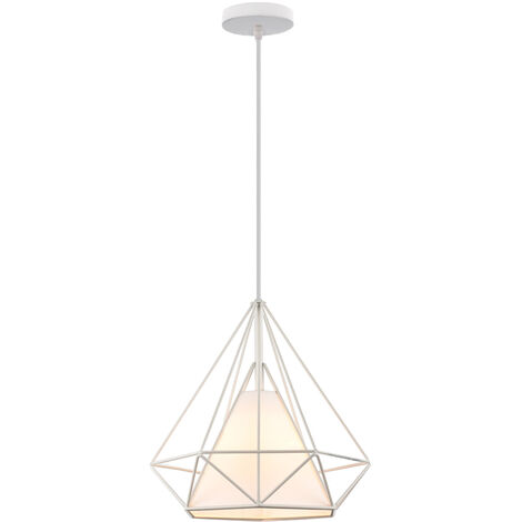 Metal Pendant Light White, Industrial Metal Iron Hanging Ceiling Lamp Ø25cm Diamond Cage Chandelier for Kitchen Island Dinding Room White 1PCS (1/5)