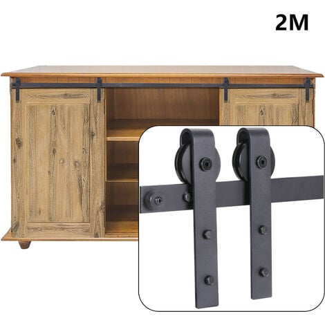 200cm Hardware Rail Kit for Sliding Door Rail Pulley Suspended Track System for Double Wardrobe Door Locker Door Wardrobe Door Shoe Cabinet Door