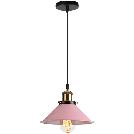 Pendant Light Fitting, Antique Dome Chandelier with Ø22cm Lampshade, Vintage Hanging Lamp for Living room Bedroom Dining Room (Light Pink) (1/5)