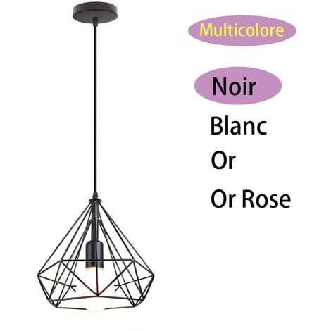 Vintage Pendant Light, Industrial Metal Hanging Ceiling Lamp, Retro Chandelier with Ø25cm Diamond Cage Lampshade for Kitchen Island Restaurant (Black)