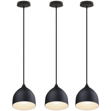 Pendant Light Fixture, Modern Hanging Lights with Lampshade, Industrial Dome Chandelier for Kitchen Island (3X Black)