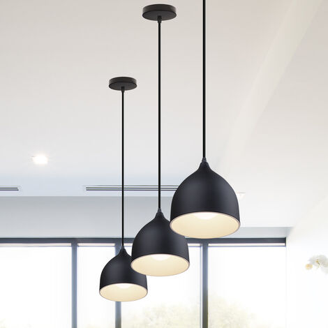 Pendant Light Fixture, Modern Hanging Lights with Lampshade, Industrial Dome Chandelier for Kitchen Island (3X Black)