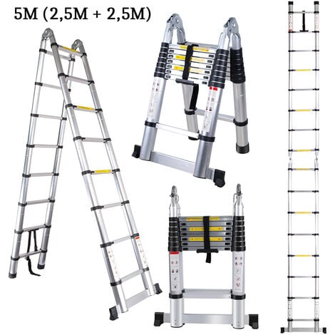 5M Telescopic Ladder Extension Tall Multi Purpose Folding Loft Ladder ...