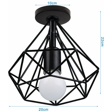 2X Industrial Pendant Lights, Vintage Black Metal Hanging Ceiling Lamp with Cage Lampshade, Ø20cm Diamond Chandelier Fixture for Kitchen Island Living Room