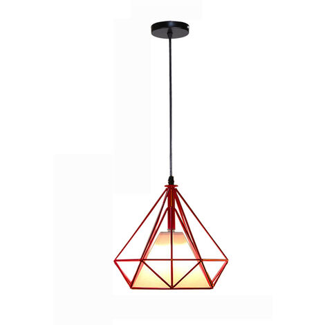 Pendant Light Fixtting, Industrial Metal Diamond Chandelier, Hanging Ceiling Lamp E27 for Bedroom Living Room for Kitchen Island Dinding Room Red 1 Pack